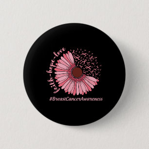 Hope Love Sunflower Ribbon Breast Cancer Awareness 6 Cm Round Badge