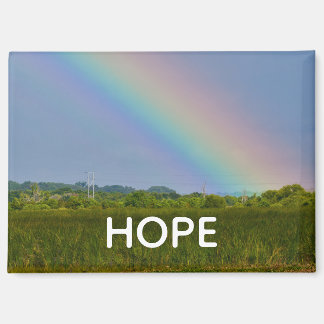 HOPE magnet with image of a rainbow over a field