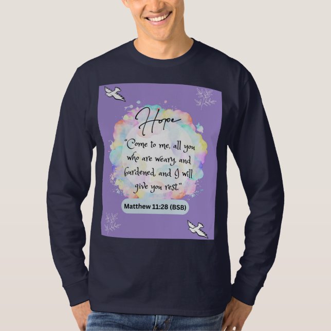Hope Message - Matthew 11-28 - Long Sleeve Dk Blue T-Shirt (Front)