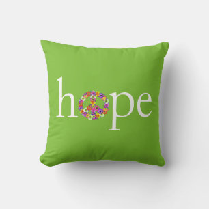 Hope & Peace Sign Floral on Lime Green Cushion