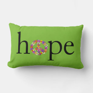 Hope & Peace Sign Floral on Lime Green Lumbar Cushion