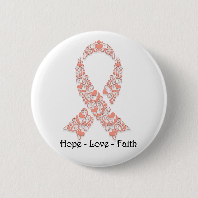 Hope Peach Awareness Ribbon 6 Cm Round Badge (Front)