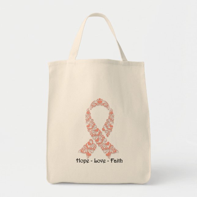 Hope Peach Awareness Ribbon Tote Bag (Front)