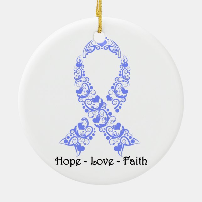 Hope Periwinkle Awareness Ribbon Ceramic Tree Decoration (Back)