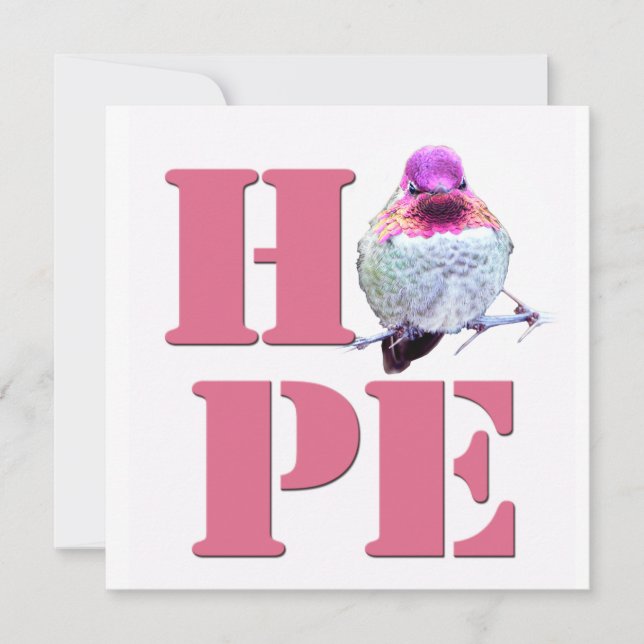HOPE Pink Anna's Hummingbird Photo Square Card (Front)