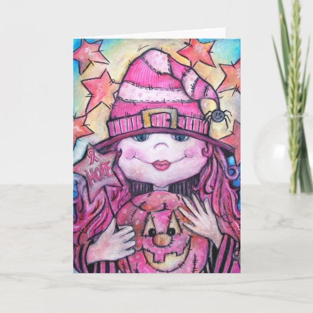 Hope Pink Halloween Witch Card (Front)