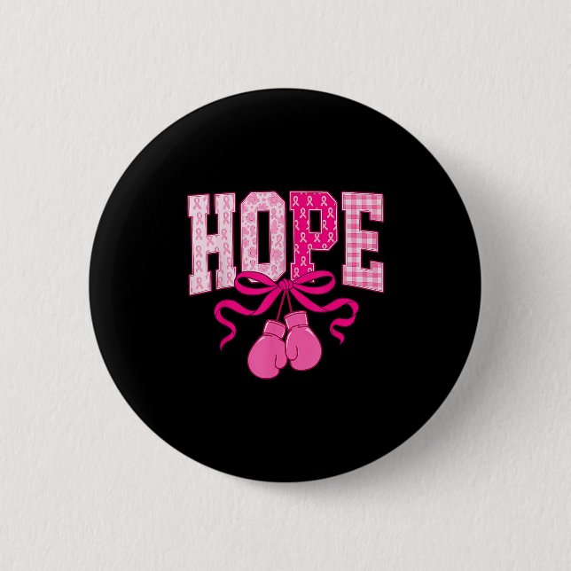 Hope Pink Ribbon Boxing Gloves Pink Breast Cancer  6 Cm Round Badge (Front)