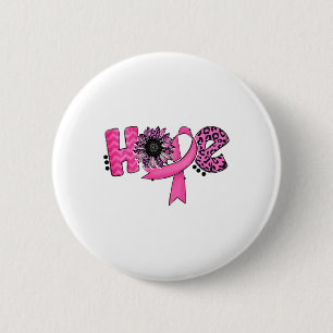 Hope Pink Ribbon Leopard Sunflower Breast Cancer A 6 Cm Round Badge