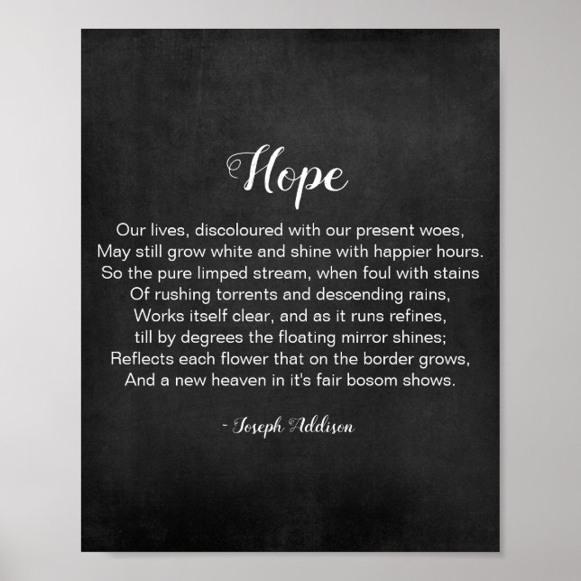 Hope Poem by Joseph Addison Black and White Poster (Front)