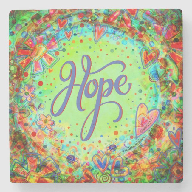 Hope Pretty Floral Green Inspirational Fun Drink Stone Coaster (Front)