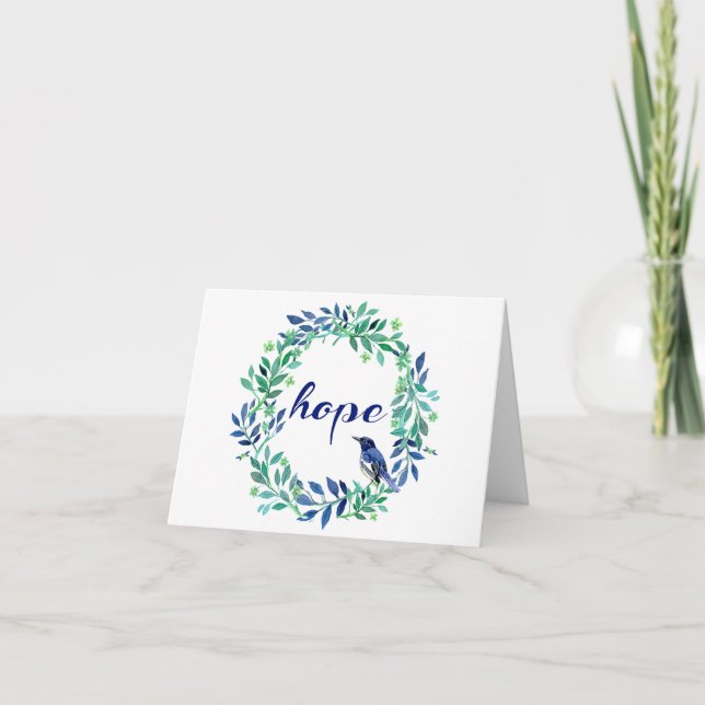 "Hope" Quote With Bird And Wreath Holiday Card (Front)