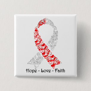 Hope Red and White Awareness Ribbon 15 Cm Square Badge