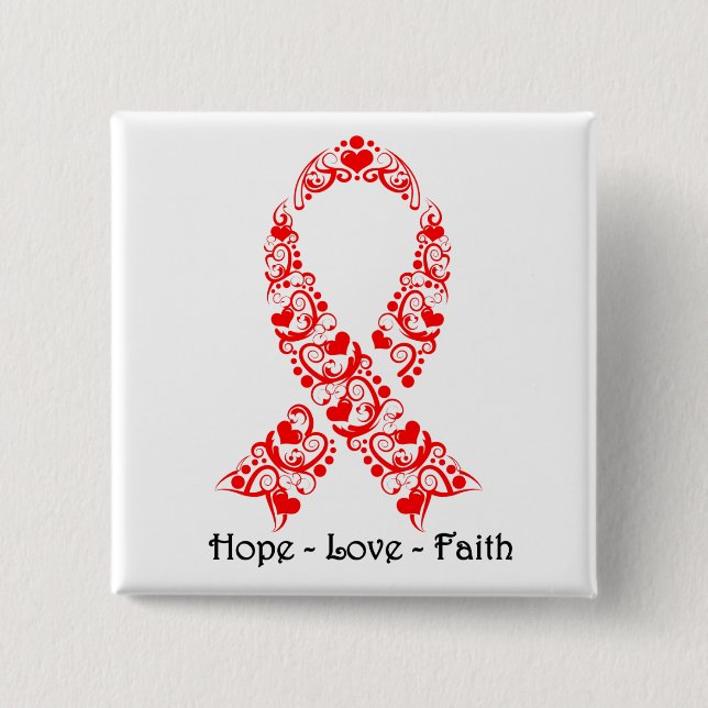 Hope Red Awareness Ribbon 15 Cm Square Badge (Front)