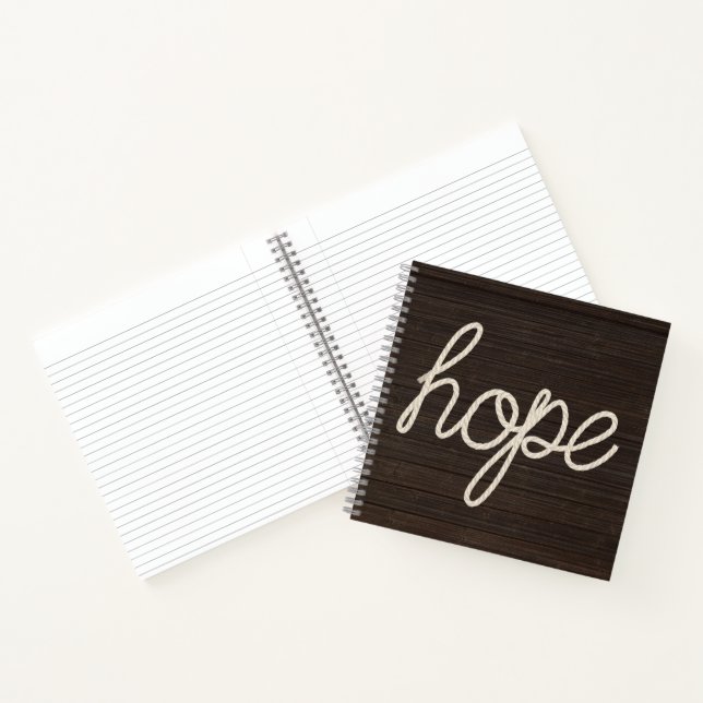 HOPE Rope Text On Dark Wood Notebook (Inside)