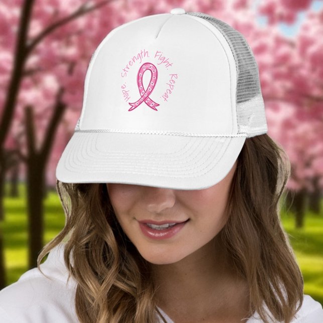 Hope Strength Fight Repeat Pink Ribbon Fighters Trucker Hat (Creator Uploaded)