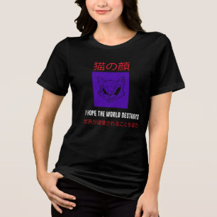 Hope the World Destroys Vintage Japanese Cat Tri-Blend Shirt