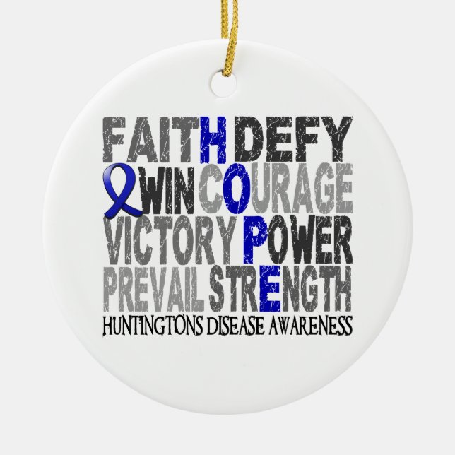 Hope Word Collage Huntington's Disease Ceramic Tree Decoration (Front)