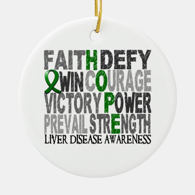 Hope Word Collage Liver Disease Ceramic Tree Decoration (Front)