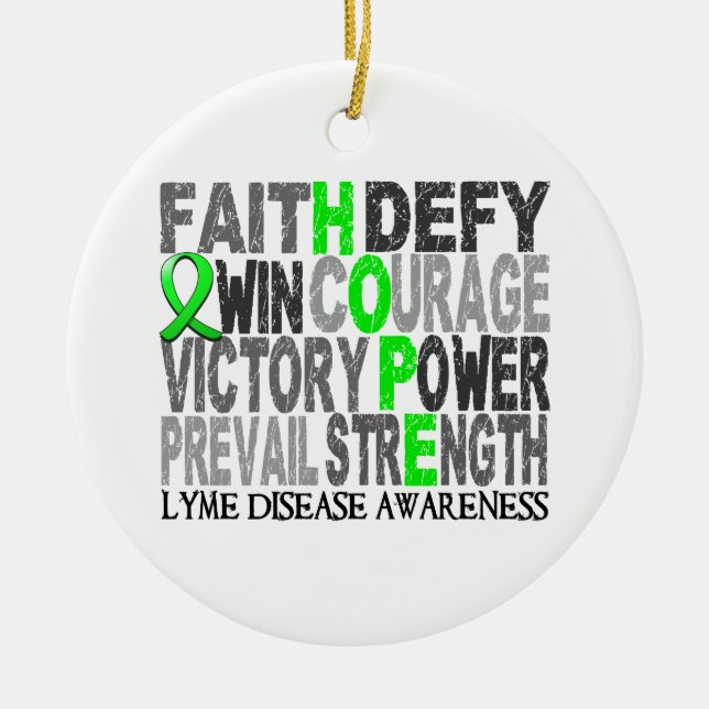 Hope Word Collage Lyme Disease Ceramic Tree Decoration (Front)