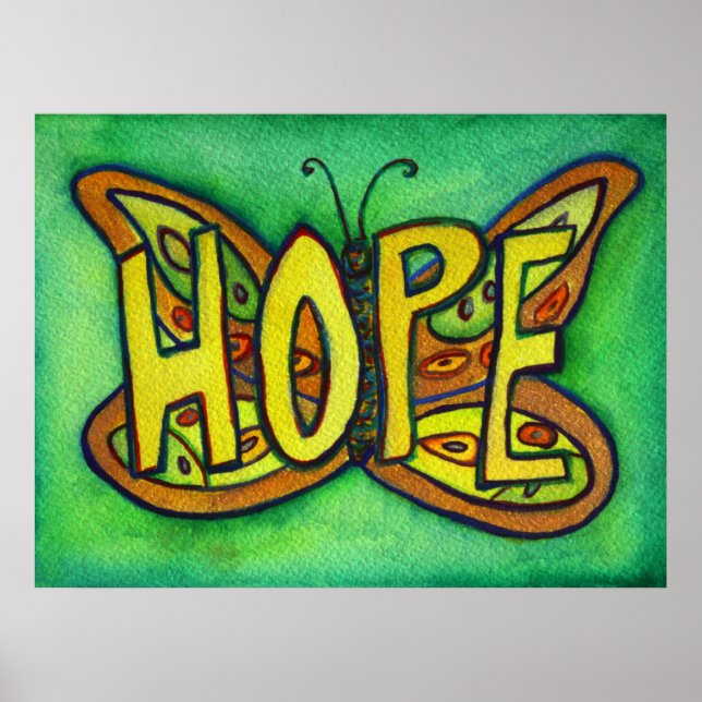 Hope Word Green Butterfly Art Print Posters (Front)