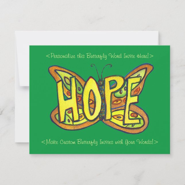 Hope Word Green Butterfly Custom Art Invitations (Front)