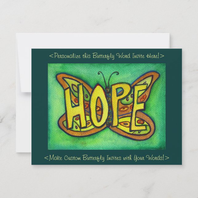 Hope Word Green Butterfly Custom Art Invitations (Front)