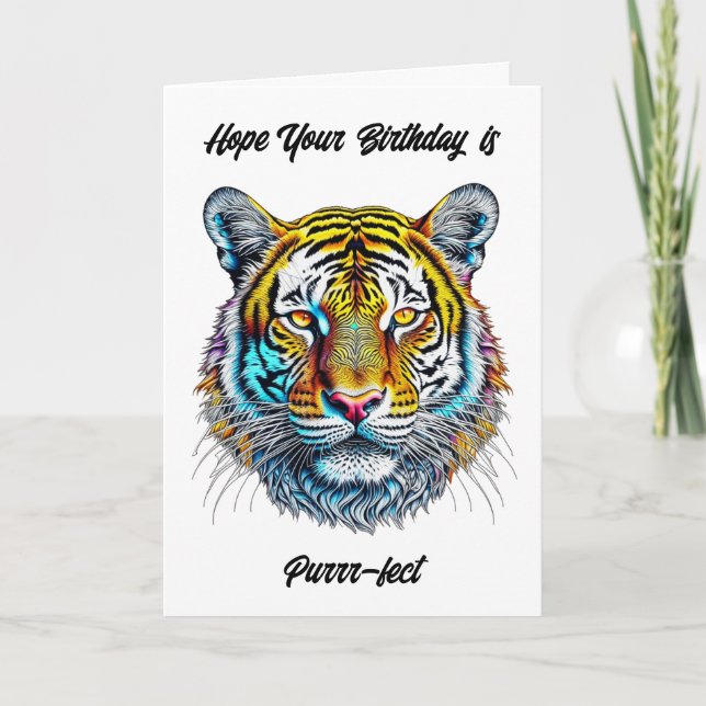Hope Your Birthday is Purrr-fect! Tiger Themed Card (Front)