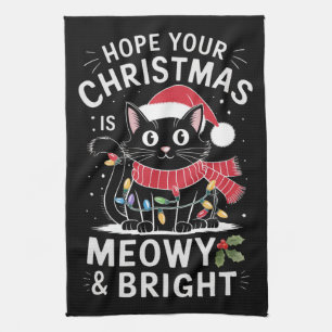 Hope Your Christmas Is Meowy and Bright Cat Xmas Tea Towel