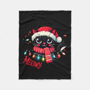 Hope Your Christmas Is Meowy And Bright Funny Sant Fleece Blanket