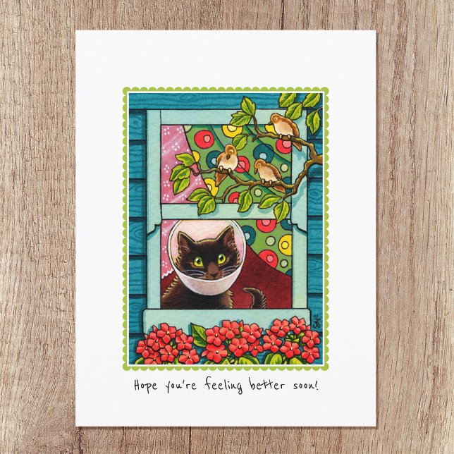"Hope you're feeling better soon" Cute Cat Postcard (Creator Uploaded)