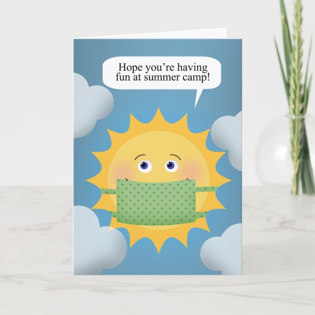 Hope You're Having Fun Summer Camp Sun Face Mask Holiday Card (Front)