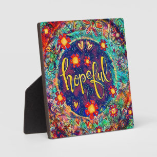 Hopeful Abstract Fun Colourful Floral Easel Plaque