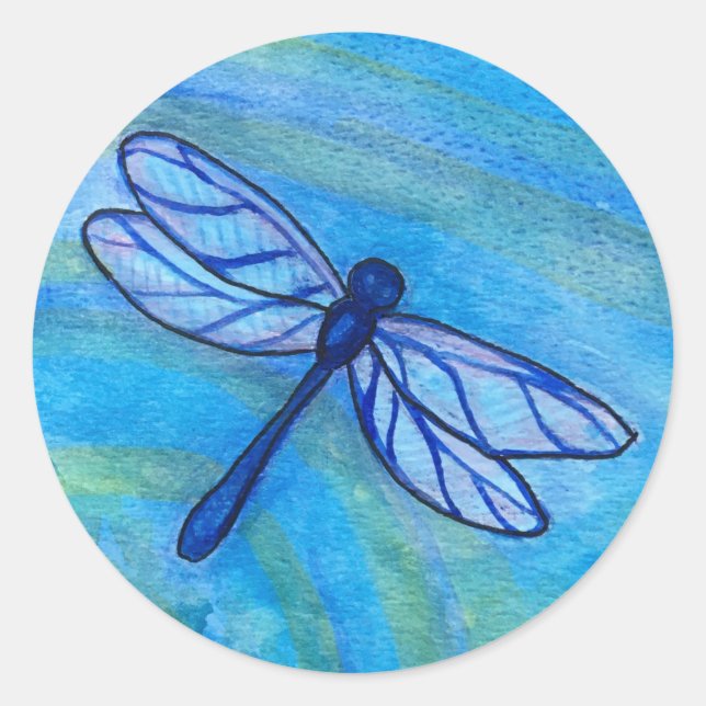 Hopeful Blue Dragonfly Spirit Watercolor Classic Round Sticker (Front)
