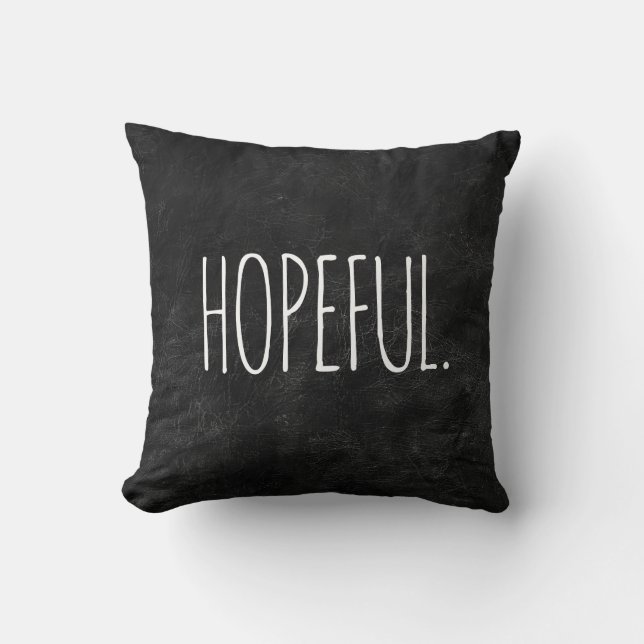 HOPEFUL Text on Black Leather  Cushion (Front)