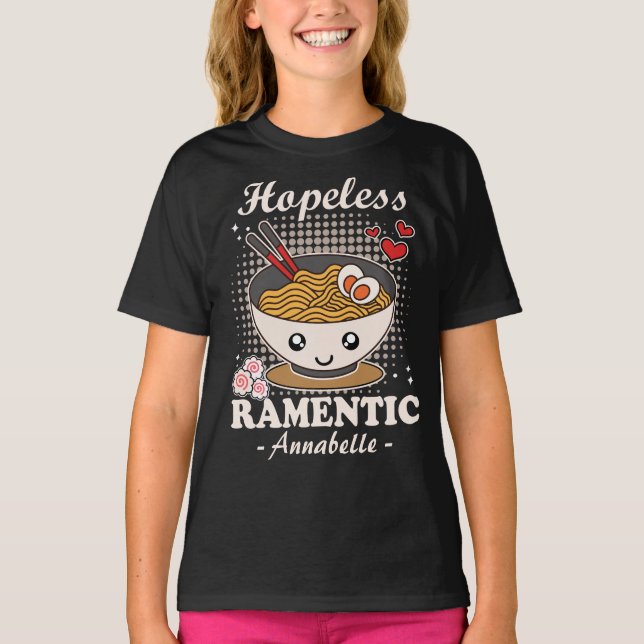 Hopeless Ramentic | Funny Romantic Ramen - Black  T-Shirt (Front)