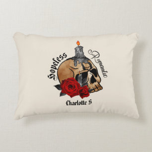 Hopeless Romantic – Gothic Skull, Red Rose Decorative Cushion