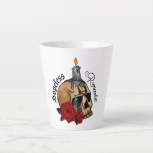 Hopeless Romantic – Gothic Skull, Red Rose Latte Mug