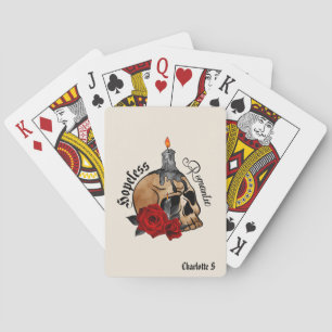 Hopeless Romantic – Gothic Skull, Red Rose Playing Cards