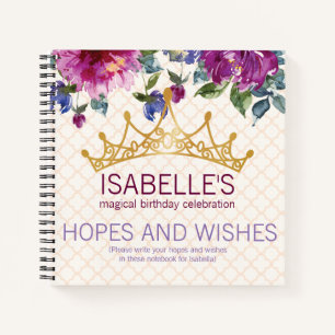 Hopes and Wishes Crown Floral Chic Birthday design Notebook