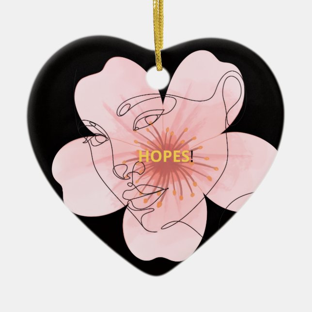 HOPES! – portrait floral minimal Ceramic Tree Decoration (Front)