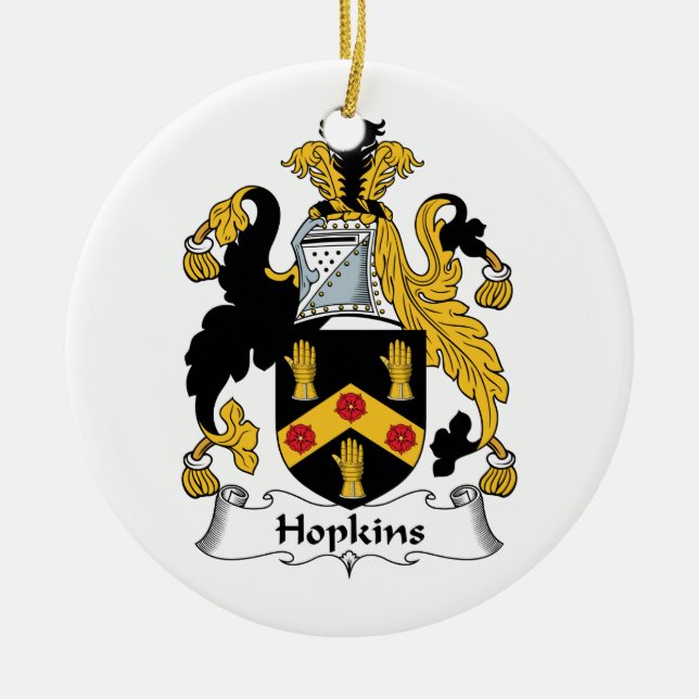 Hopkins Family Crest Ceramic Tree Decoration (Front)