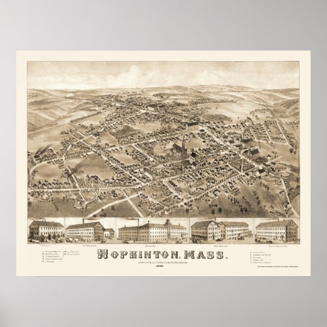 Hopkinton, MA Panoramic Map - 1880 Poster (Front)