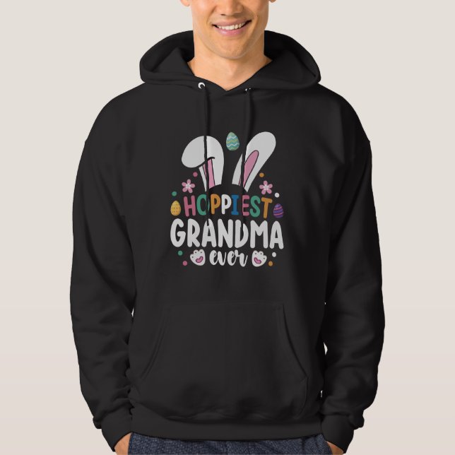 Hoppiest Grandma Ever Mum Family Easter Bunny Eggs Hoodie (Front)