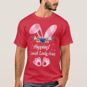 Hoppiest Lunch Lady Ever Leopard Women Girl Easter T-Shirt