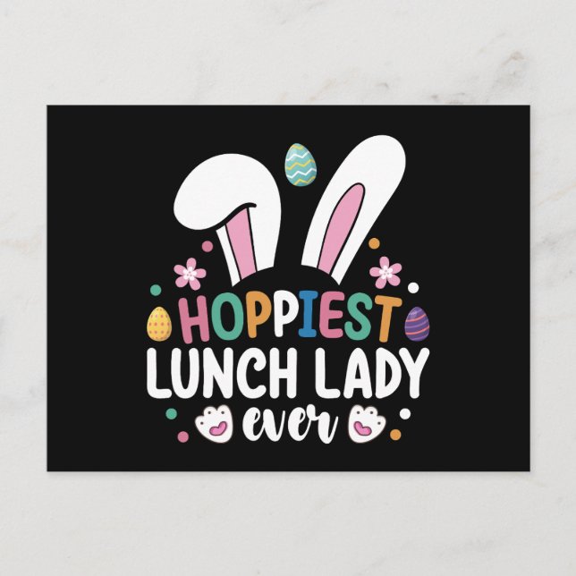 Hoppiest Lunch Lady School Easter Bunny Eggs Postcard (Front)