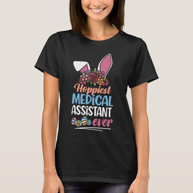Hoppiest Medical Assistant Ever Bunny Ear Red Plai T-Shirt (Front)