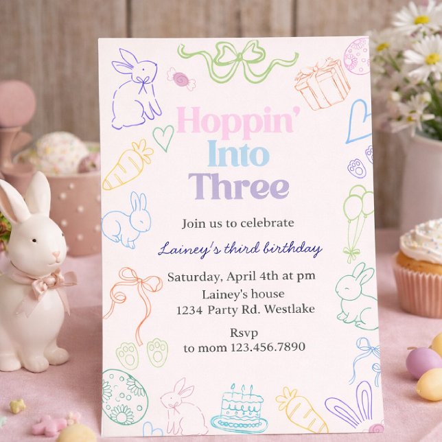 Hoppin’ Into Three Birthday Invitation – Bunny 3rd (Creator Uploaded)
