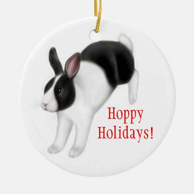 Hopping Bunny Rabbit Holiday Ornament (Front)