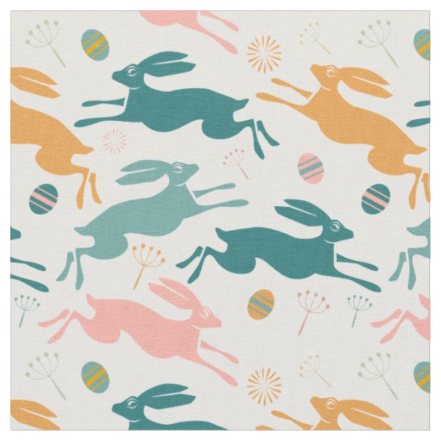 Hopping Easter Bunny Pattern Fabric (Close Up)