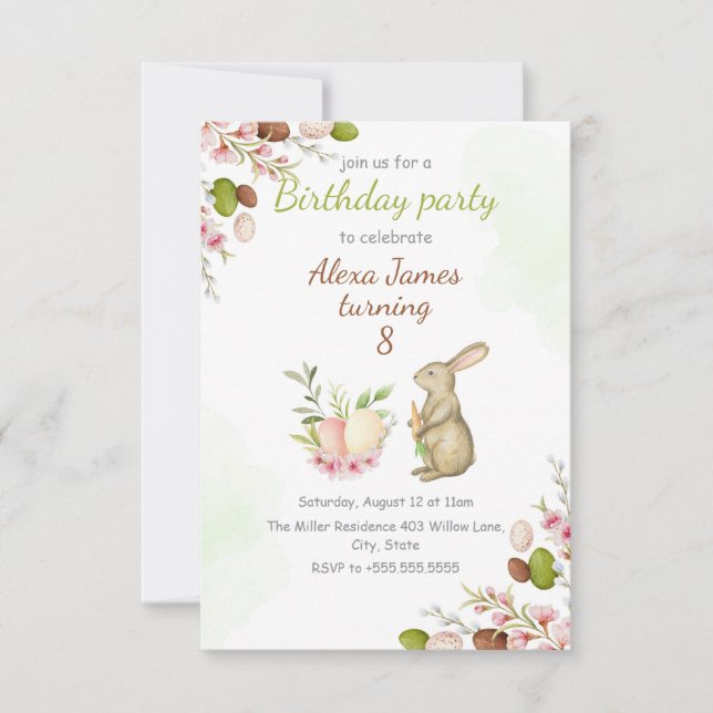 Hopping into Fun Easter Bunny Birthday Invitation (Front)